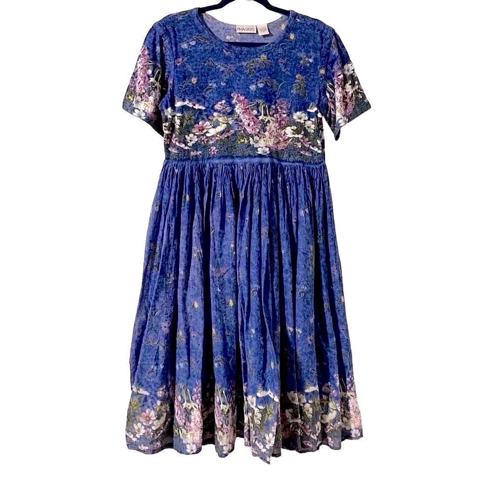 Phases 100% cotton boho cottage core garden print dress size M